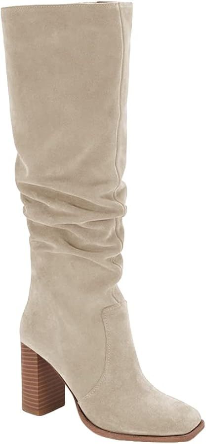 Juliet Holy Womens Knee High Boots Chunky High Heel Square Toe Side Zipper Wide Calf Boot | Amazon (US)