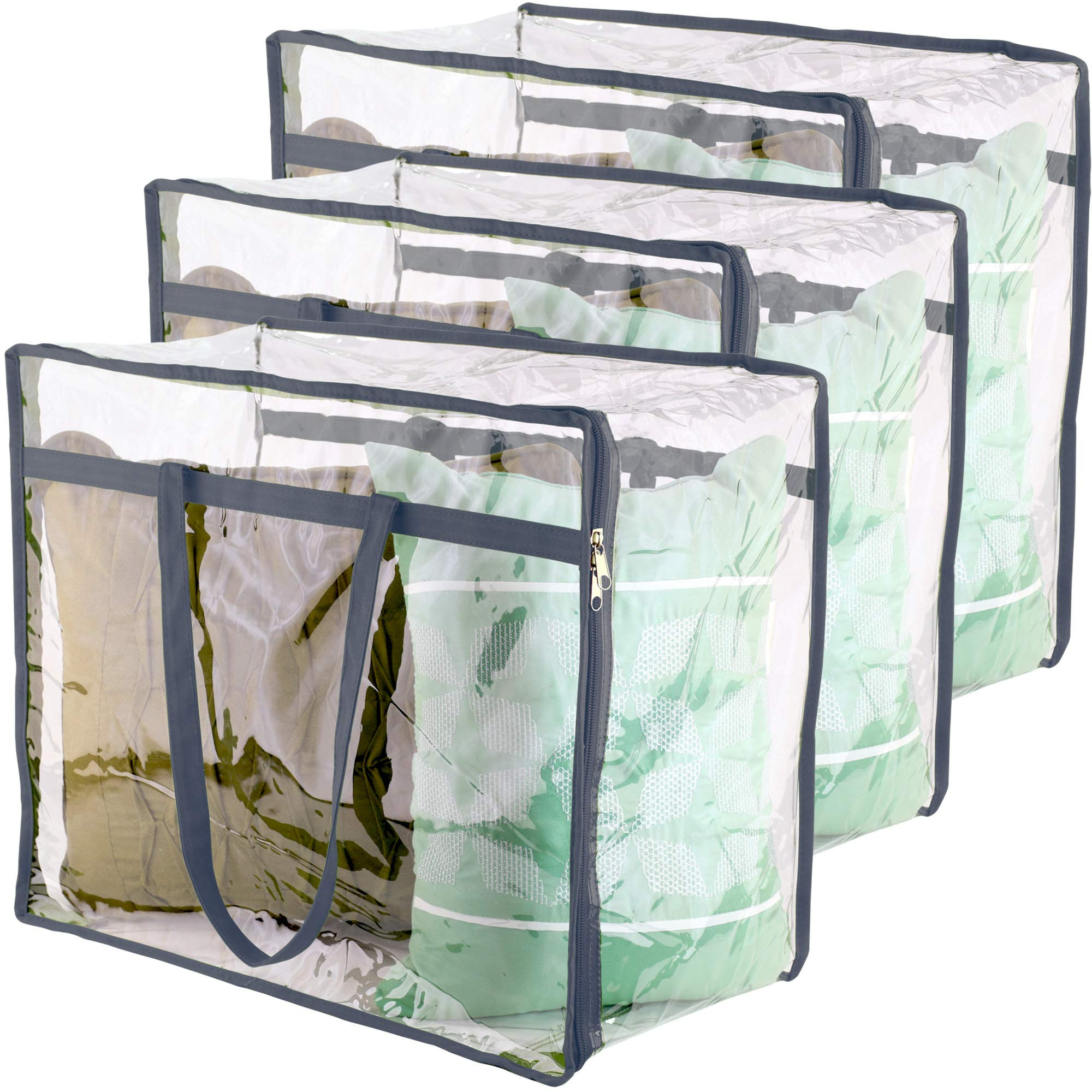 Clear Vinyl Zippered Storage Bags (3-Pack) 40L Sturdy Storage Bags for Sweaters, Blankets, Comfor... | Amazon (US)