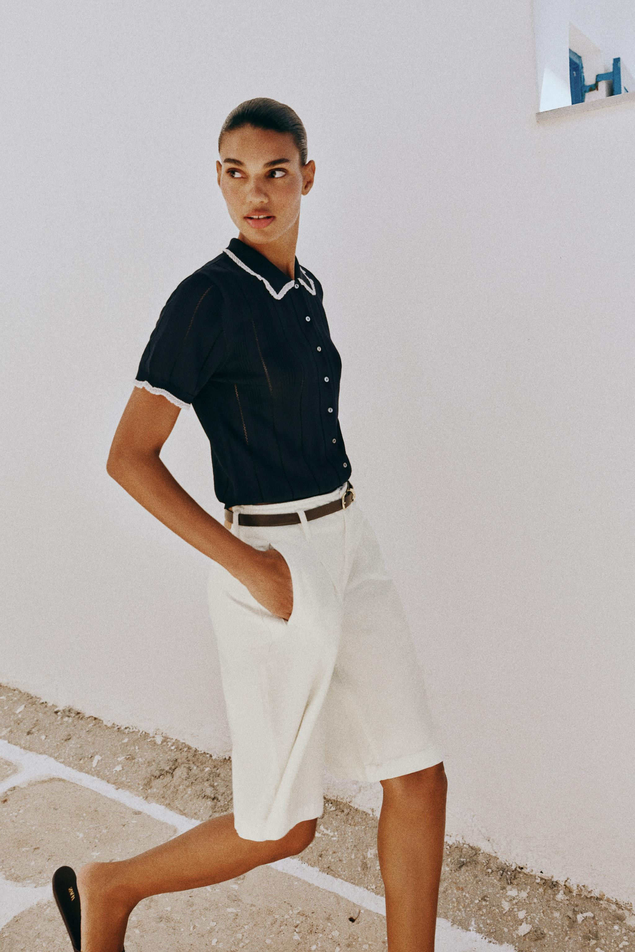 LINEN TOP WITH CONTRAST PIPING | Zara US