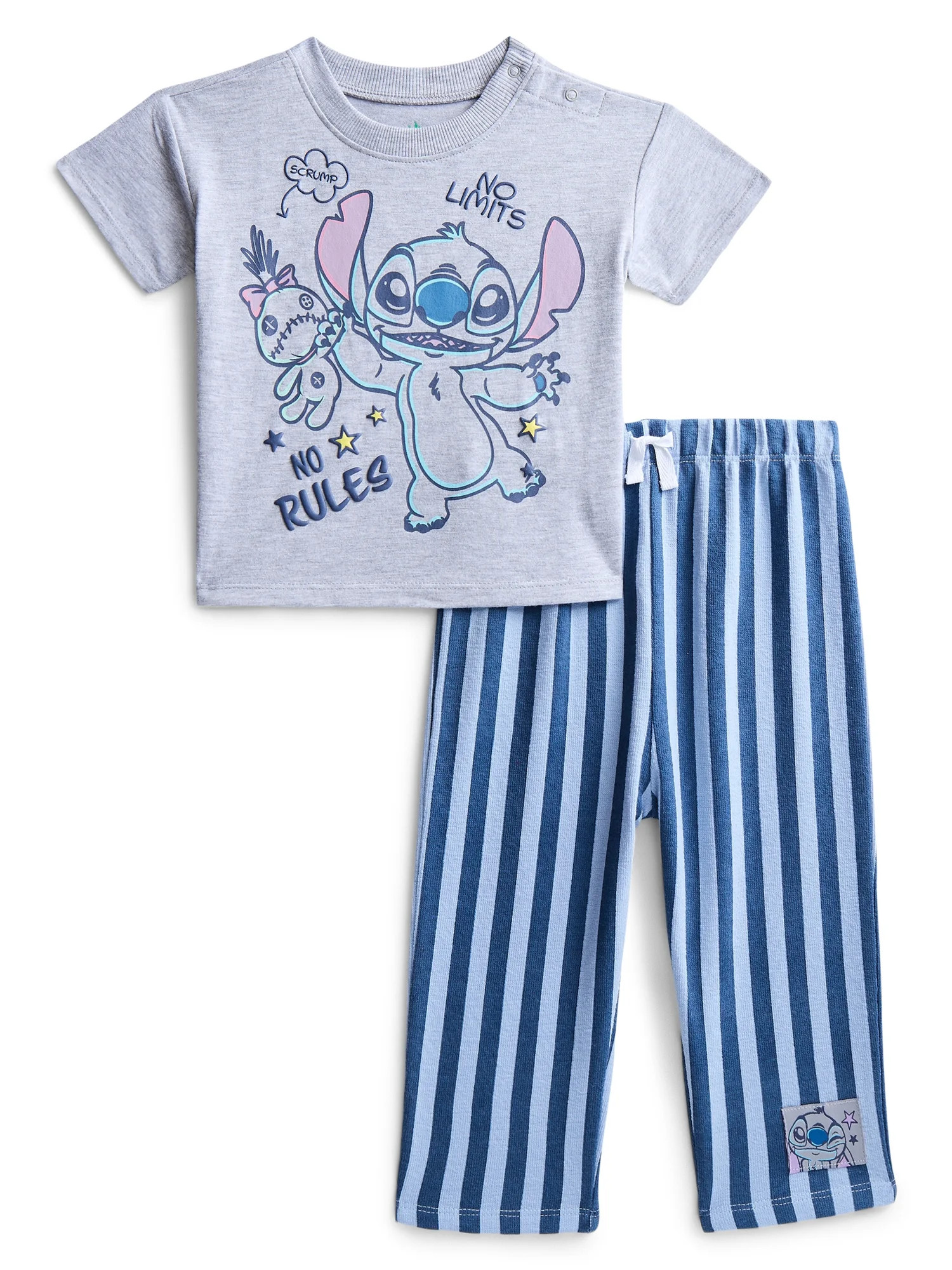 Stitch Baby Boys Short Sleeve Graphic Tee and Stripe Pants Set, 2-Piece, Sizes 0/3M-24M | Walmart (US)