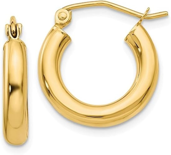 14K Yellow Gold Classic Real Hoop Earrings, (3mm Thick Tube) | Amazon (US)