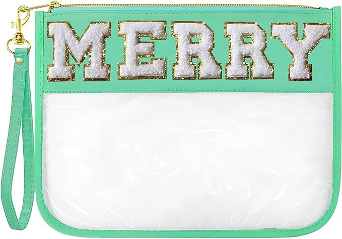 Janhavi Christmas Clear Makeup Bag Preppy Chenille Letter Bag Travel Zipper Cosmetic Organizer Po... | Amazon (US)