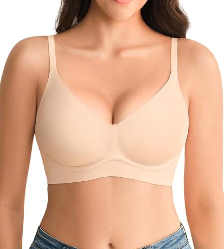 Jelly Bras for Women No Underwire - Wireless Seamless Padded Bralette, Full Coverage Back Smoothing Bra with Support - Skin, 2XL | Amazon (US)