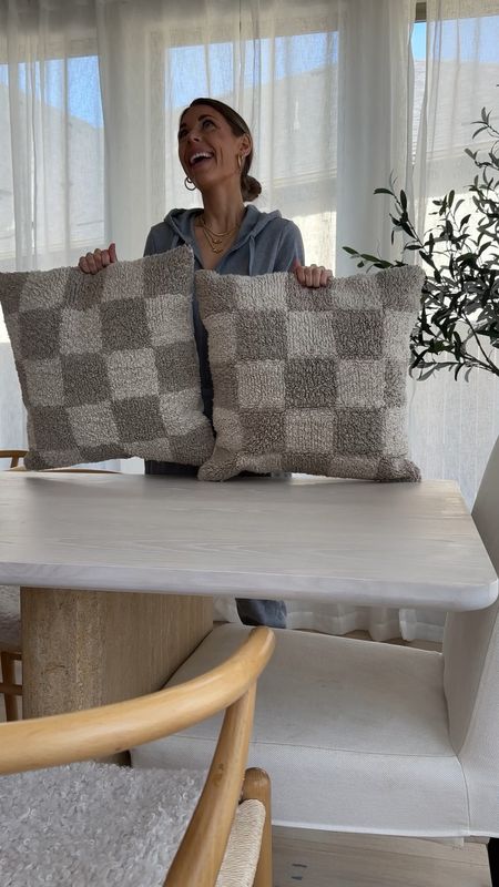 Checkerboard pillow covers and best Amazon pillows!!! Pillow insert. On sale. LTK find. Amazon Home find. Lulu & Georgia travertine and oak dining table. Poly & bark wishbone chairs. Dining chairs  

#LTKhome #LTKFind #LTKsalealert