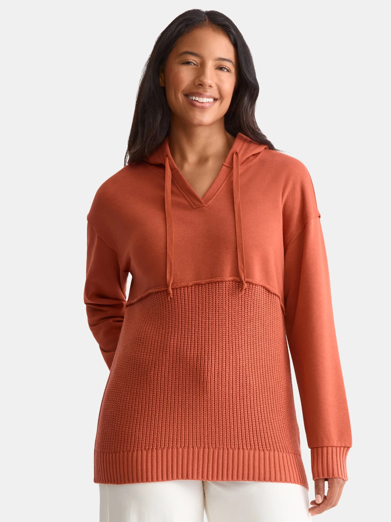 Time and Tru Women's and Women's Plus Fashion Mixed Media Hoodie, Sizes XS-4X | Walmart (US)