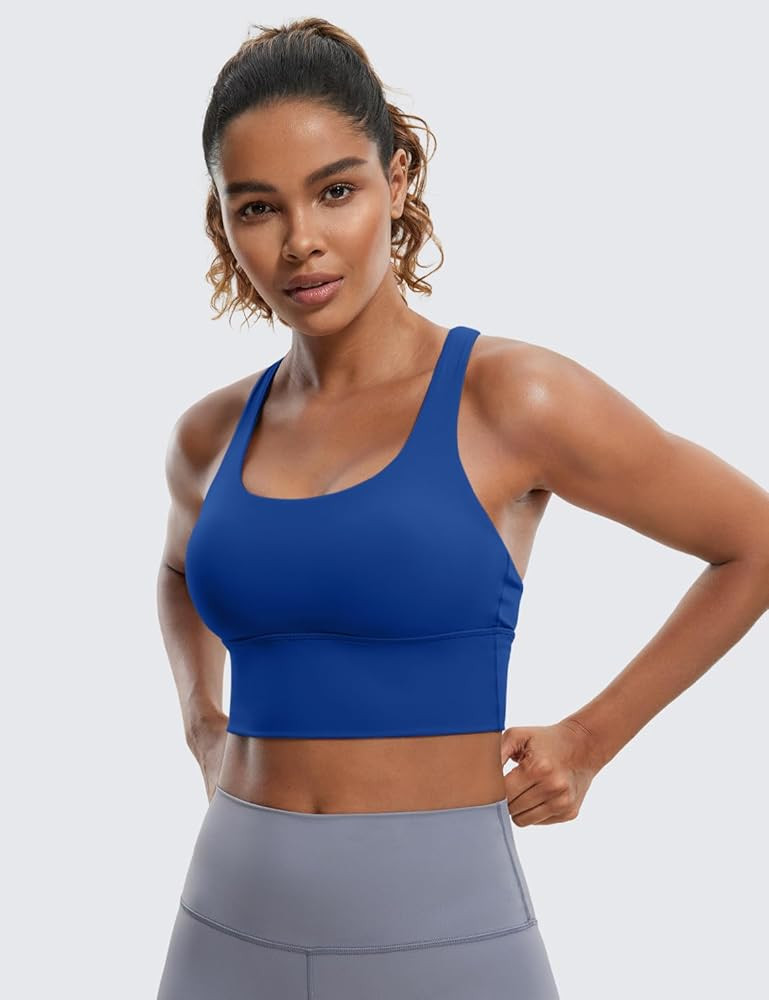 CRZ YOGA Naked Feeling Criss Cross Longline Sports Bras for Women - Wirefree Padded Strappy Yoga ... | Amazon (US)