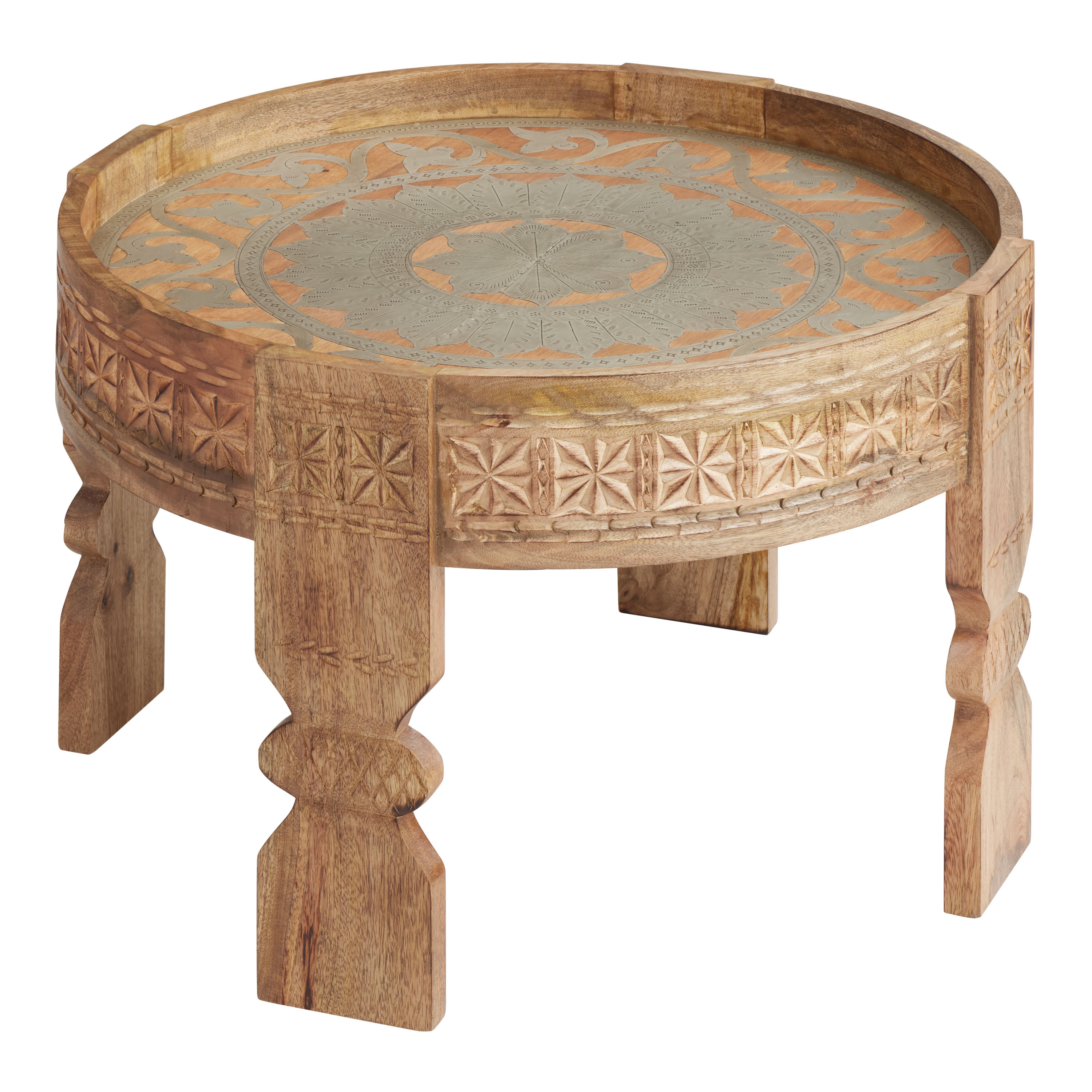 CRAFT Rhea Round Wood and Metal Medallion Coffee Table | World Market