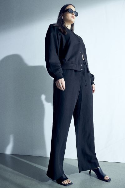 Linen-blend Pull-on Pants - Black - Ladies | H&M US | H&M (US + CA)