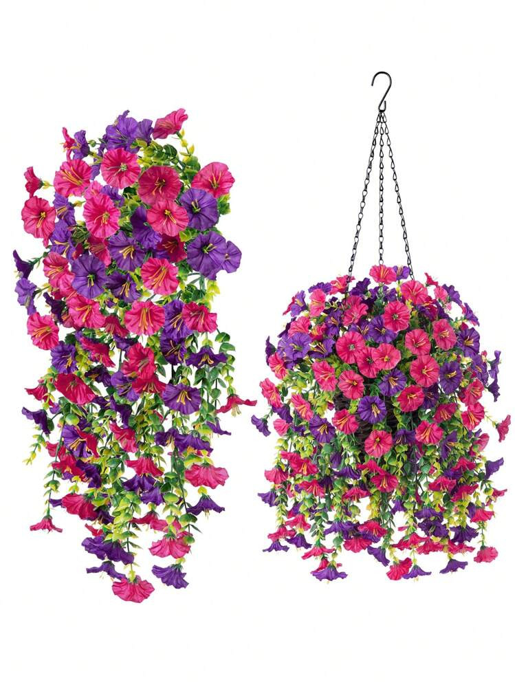 1/2pcs UV-Resistant Silk Artificial Convolvulus Flowers With Eucalyptus Leaves Wall Hanging Greenery Decor, Suitable For Spring, Room Decor, Outdoor, Home/Office, Garden Decoration, Floral Theme, Great For Valentine's Day, Easter, Thanksgiving, Home Decor, Valentine Day, Gift | SHEIN
