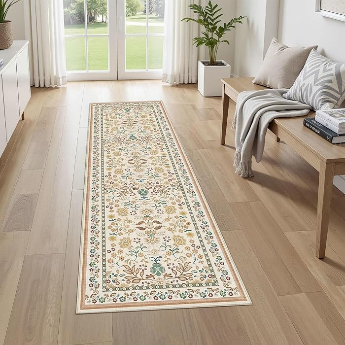 Runner Rug for Hallways Kitchen: 2x6 Washable Area Rug Boho Floral Soft Long Rug - Non-Slip Low P... | Amazon (US)