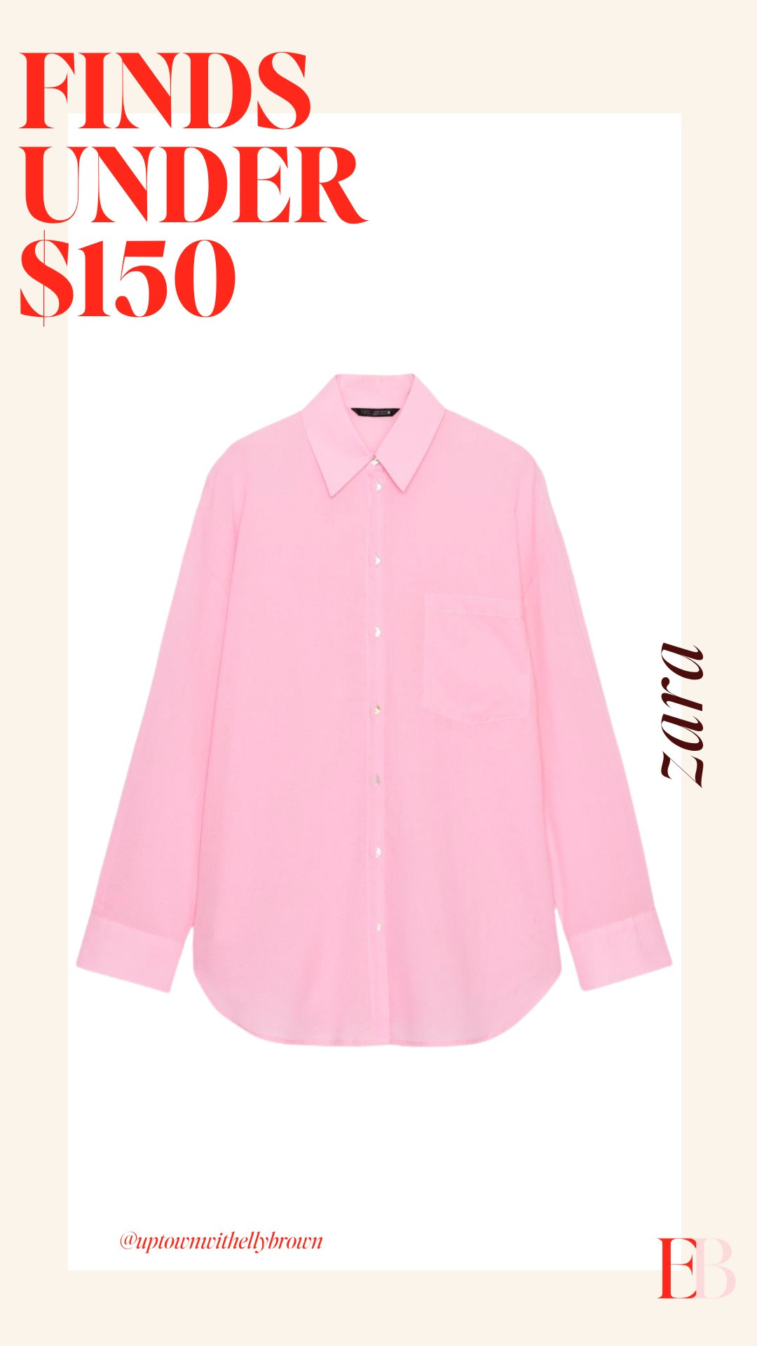 The shirt I keep coming back to for Houston spring. Oversized cotton, so it works untucked over wide-leg pants, half-tucked into a midi skirt, or thrown over a swimsuit at the pool — and in this pink it just reads like you tried more than you did.
Zara sizing runs relaxed on this one, so if you're between sizes, go down. The fabric is light enough for our heat but structured enough that it doesn't look like you grabbed it off the floor.
Under $50. Genuinely one of the best things I've linked this season. 

 #LTKootd
