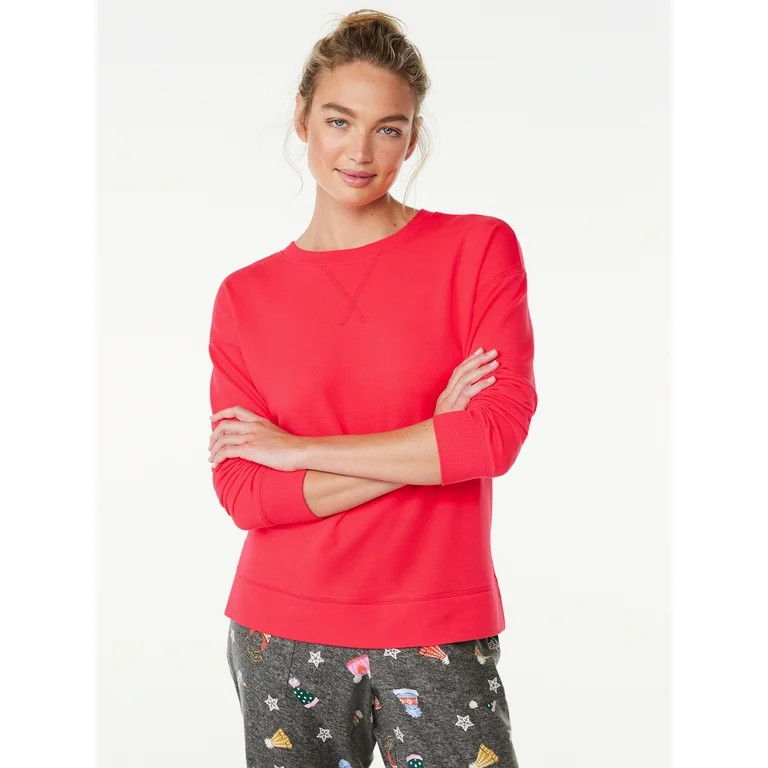 Joyspun Women's French Terry Sleep Top with Long Sleeves, Sizes XS to 3X | Walmart (US)