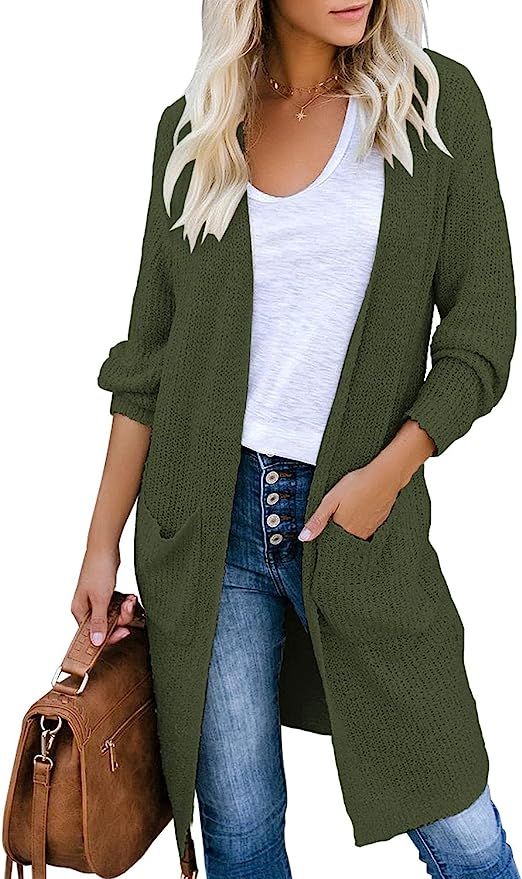 LookbookStore Women's Casual Open Front Sweater Cardigan Soft Knit Long Outerwear | Amazon (US)