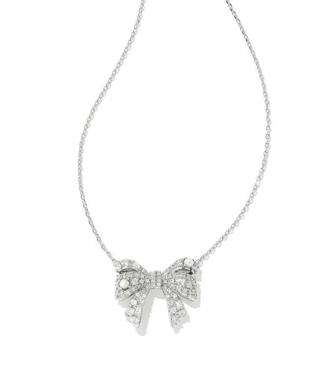 Krista Silver Bow Short Pendant Necklace in White Mix | Kendra Scott