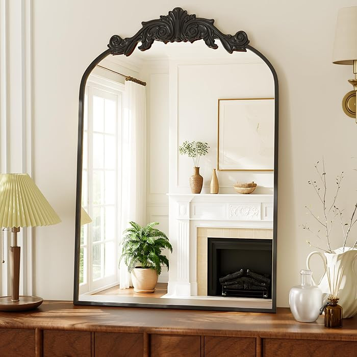 VooBang Vintage Arched Bathroom Mirror, 24x36 Inch Retro Wall Mounted Vanity Mirror with Carved P... | Amazon (US)