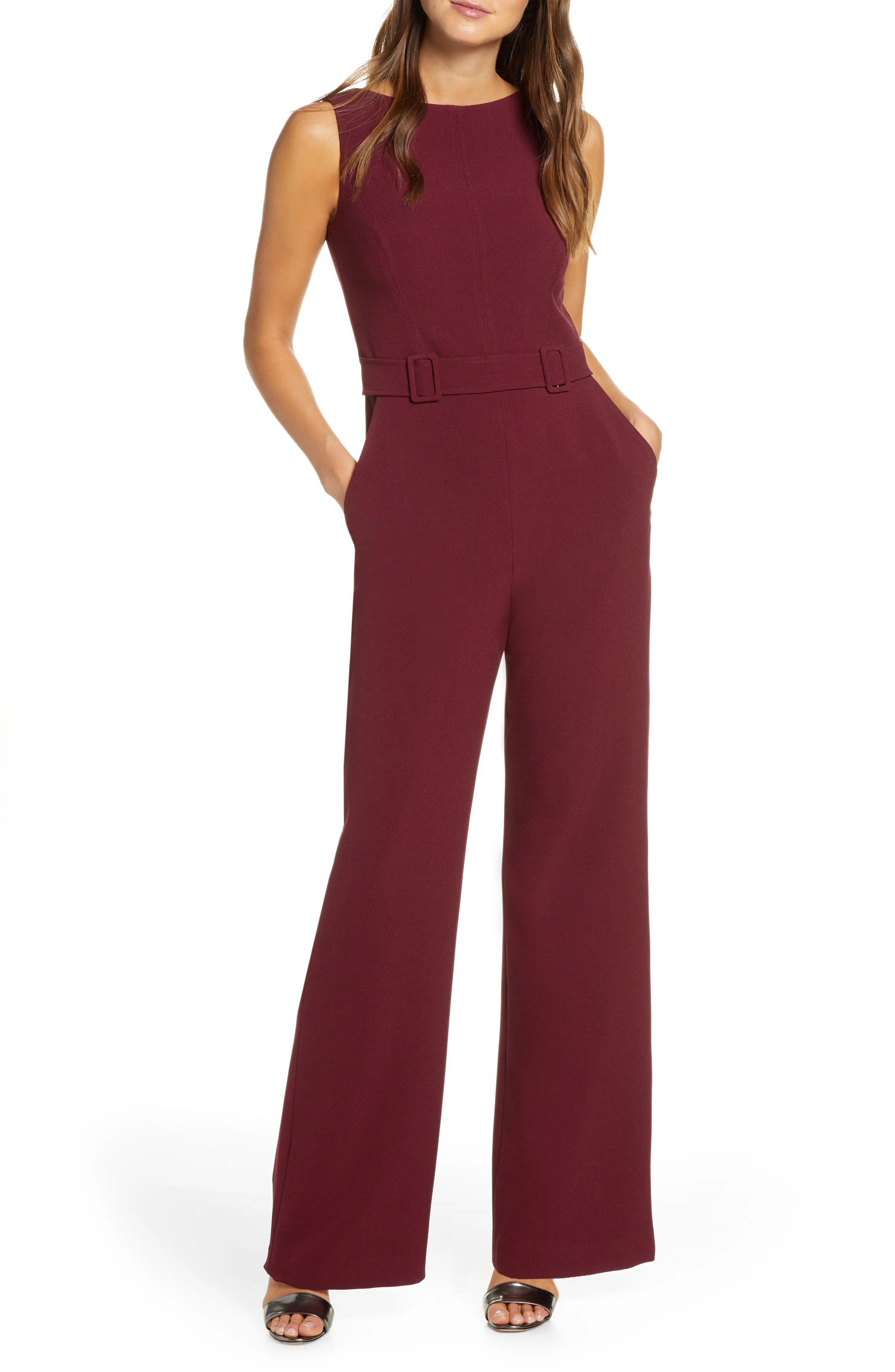 Belted Sleeveless Stretch Crepe Jumpsuit | Nordstrom