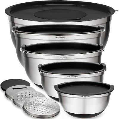 Mixing Bowls with Lids Set - Nesting Bowls with Airtight Lids Graters - Stainless Steel Non-Slip Mixing Bowl for Baking, (Black, 5-Piece Set) | Target