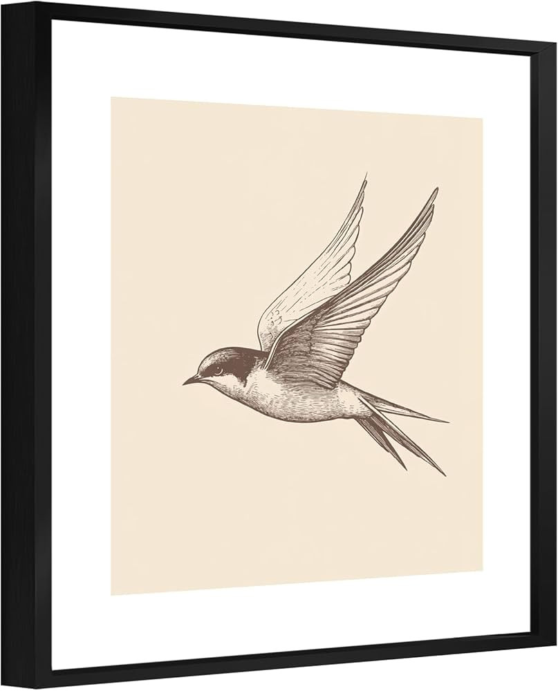 Framed Vintage Bird Neutral Wall Art Decor Bird Sketch Drawing Farmhouse Decor Animal Prints Gall... | Amazon (US)