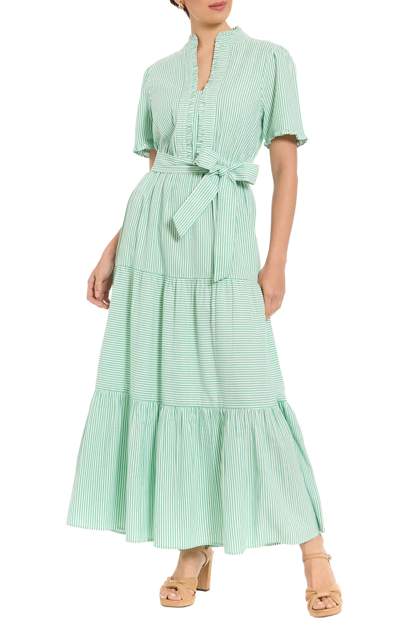 Stripe Short Sleeve Cotton Seersucker Maxi Dress | Nordstrom Rack