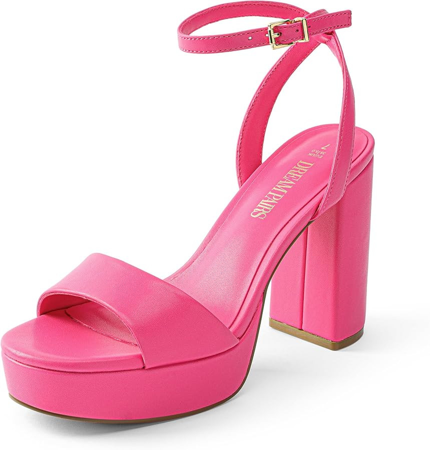 DREAM PAIRS Platform High Heels for Women Chunky Round Open Toe Ankle Strap Stylish Heeled Sandal... | Amazon (US)