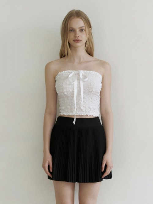 ribbon Check tube top blouse - white | Musinsa Global