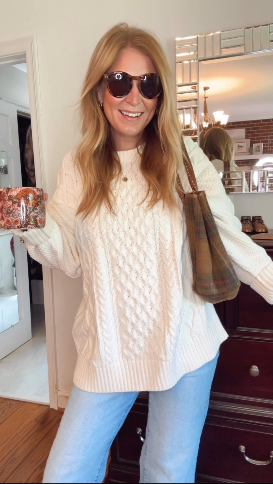 The perfect Rory Gilmore sweater from gap! Oversized and 100% cotton. I’m in size L.