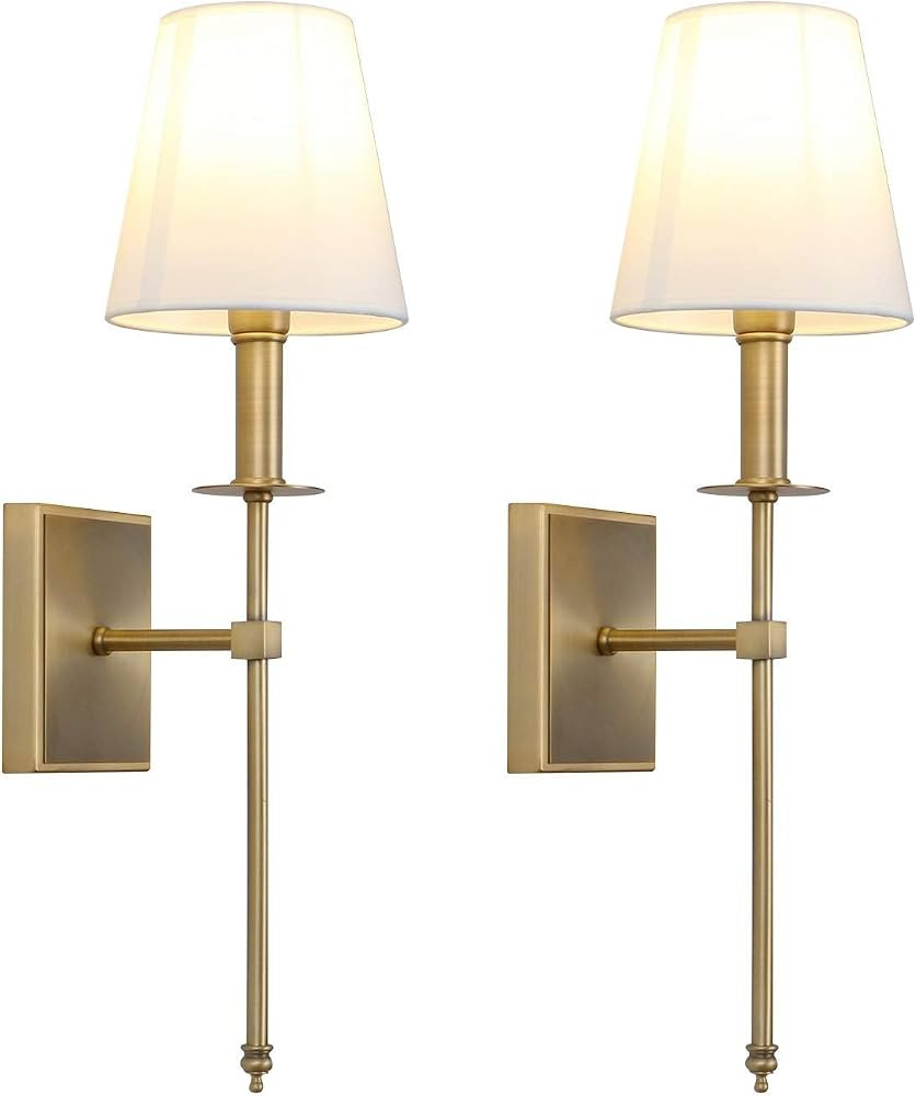 Set of 2 Classic Rustic Industrial Wall Sconce Lighting Fixture with Flared White Textile Lamp Sh... | Amazon (US)
