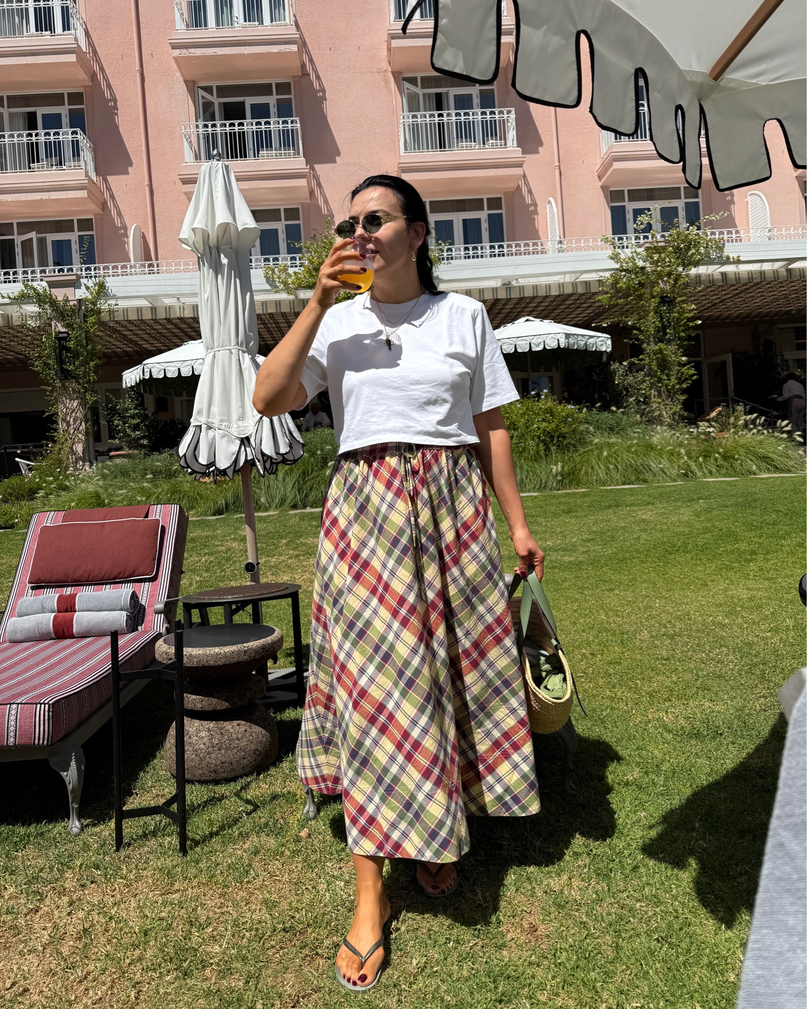Holiday outfit 
Ralph Lauren Skirt
Zara shoulder pads cropped T-shirt 
Havaianas flip flops
Loewe straw bag
Celine sunglassess

#LTKuk #LTKstyletip #LTKtravel