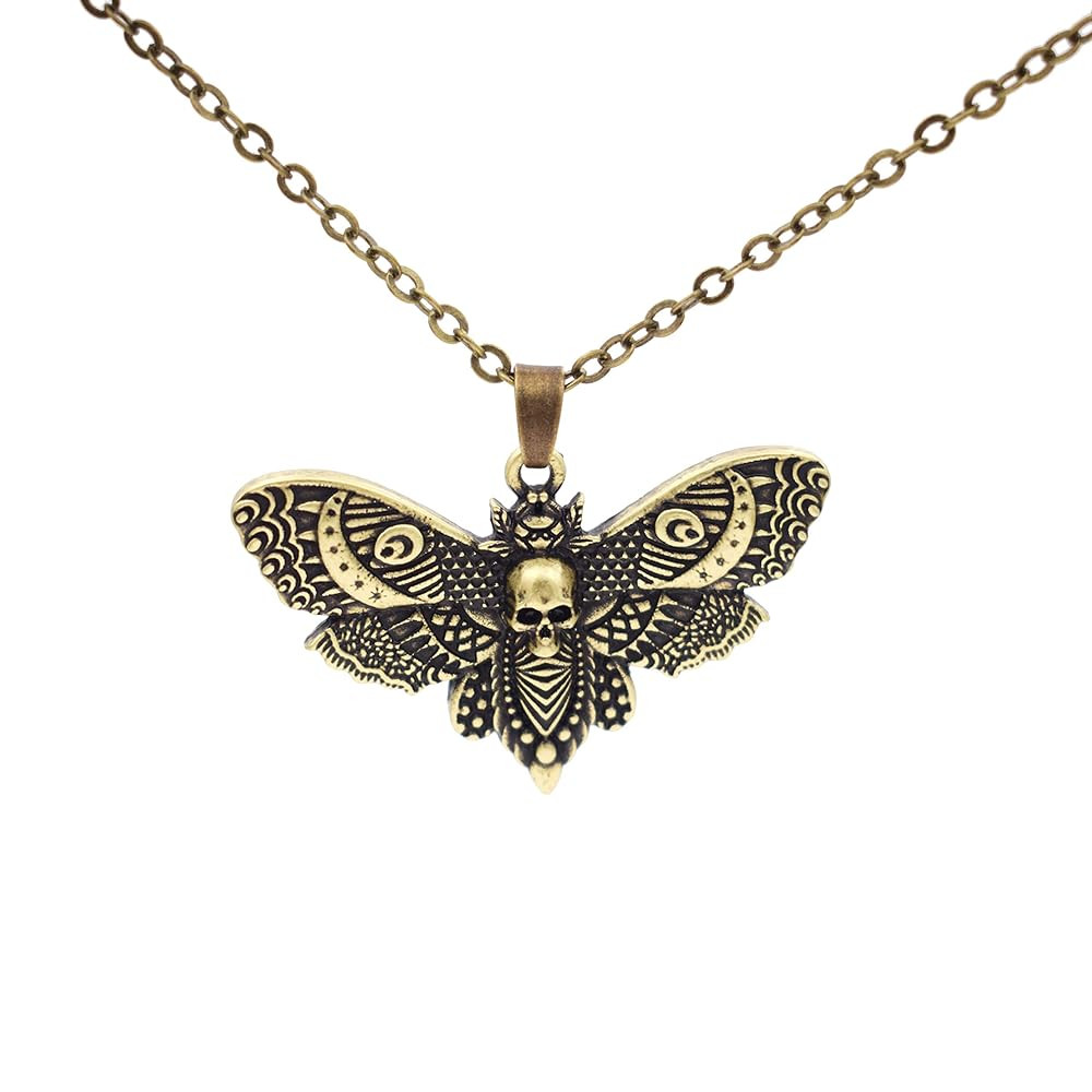 Big Skull and Dead Moth Head Insect Jewellery Butterfly Pendant Necklace | Amazon (US)