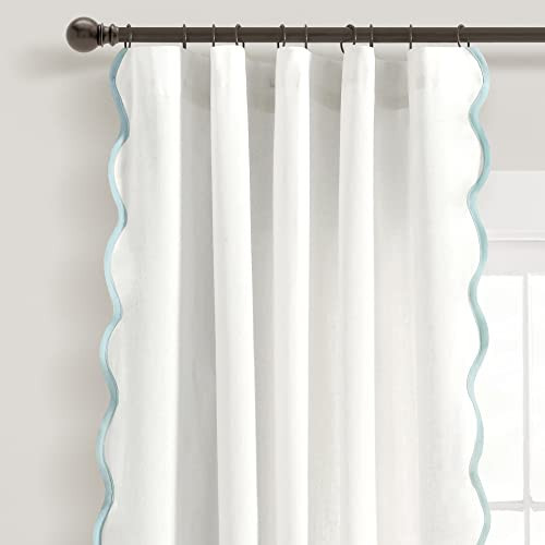 Lush Decor Coastal Chic Scalloped Edge Window Curtain Panels Pair 52" W x 95" L White & Blue - White Curtains - Linen Textured - Long Curtains - Modern Beach Decor | Amazon (US)