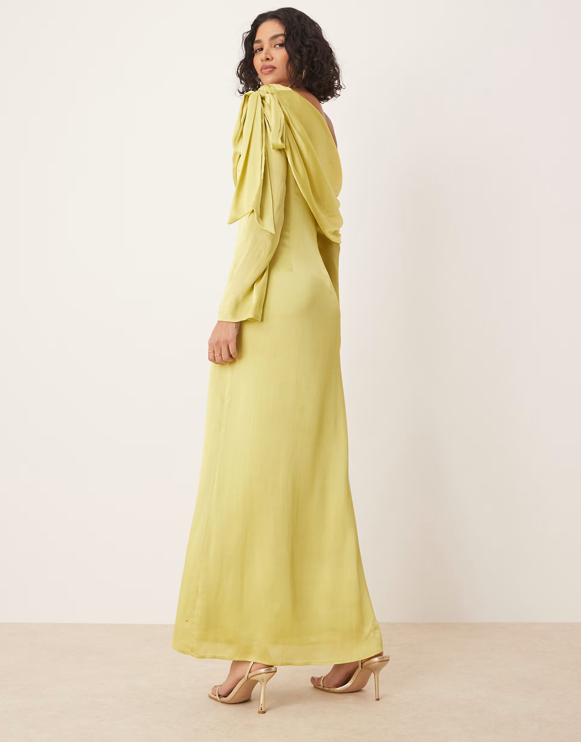 Pretty Lavish asymmetric bow chiffon maxi dress in chartreuse | ASOS (Global)