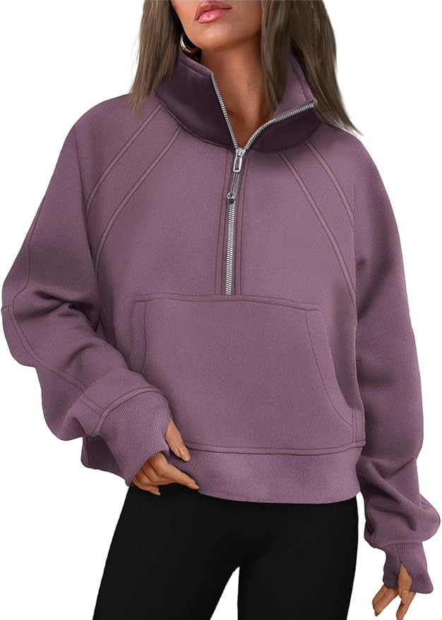EFAN Womens Cropped Sweatshirts Half Zip Pullover Fleece Quarter Zip Up Hoodies 2023 Fall Fashion... | Amazon (US)