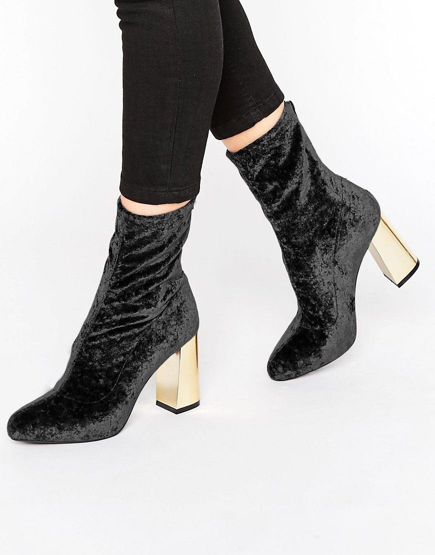 Missguided Velvet Blocked Heeled Sock Boots - Black | ASOS US