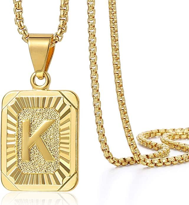 Trendsmax Initial Letter Pendant Necklace for Mens Womens Gold Plated Letter K Pendant Necklace S... | Amazon (US)