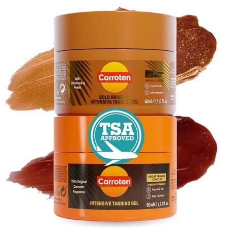 Carroten Mini Intensive + Gold Shimmer Tanning Gels | Travel Size Tan Accelerator & Body Bronzer | Non-Greasy, Water-Resistant | Carrot & Coconut Oil | Vitamin A & E For Hydration | 1.7 oz (Set of 2) | Walmart (US)