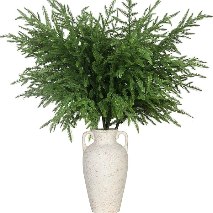 12 Pcs Artificial Norfolk Pine Branches - 30 Inch Faux Christmas Greenery Stems Fake Cedar Pine P... | Amazon (US)