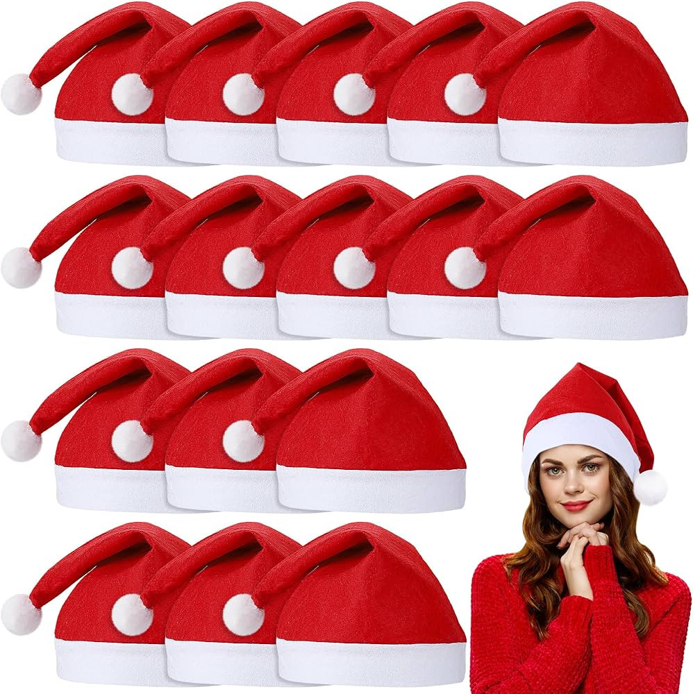 Aneco 16 Pack Christmas Hats Bulk Red and White Santa Hats Short Plush with White Cuffs Non-woven... | Amazon (US)
