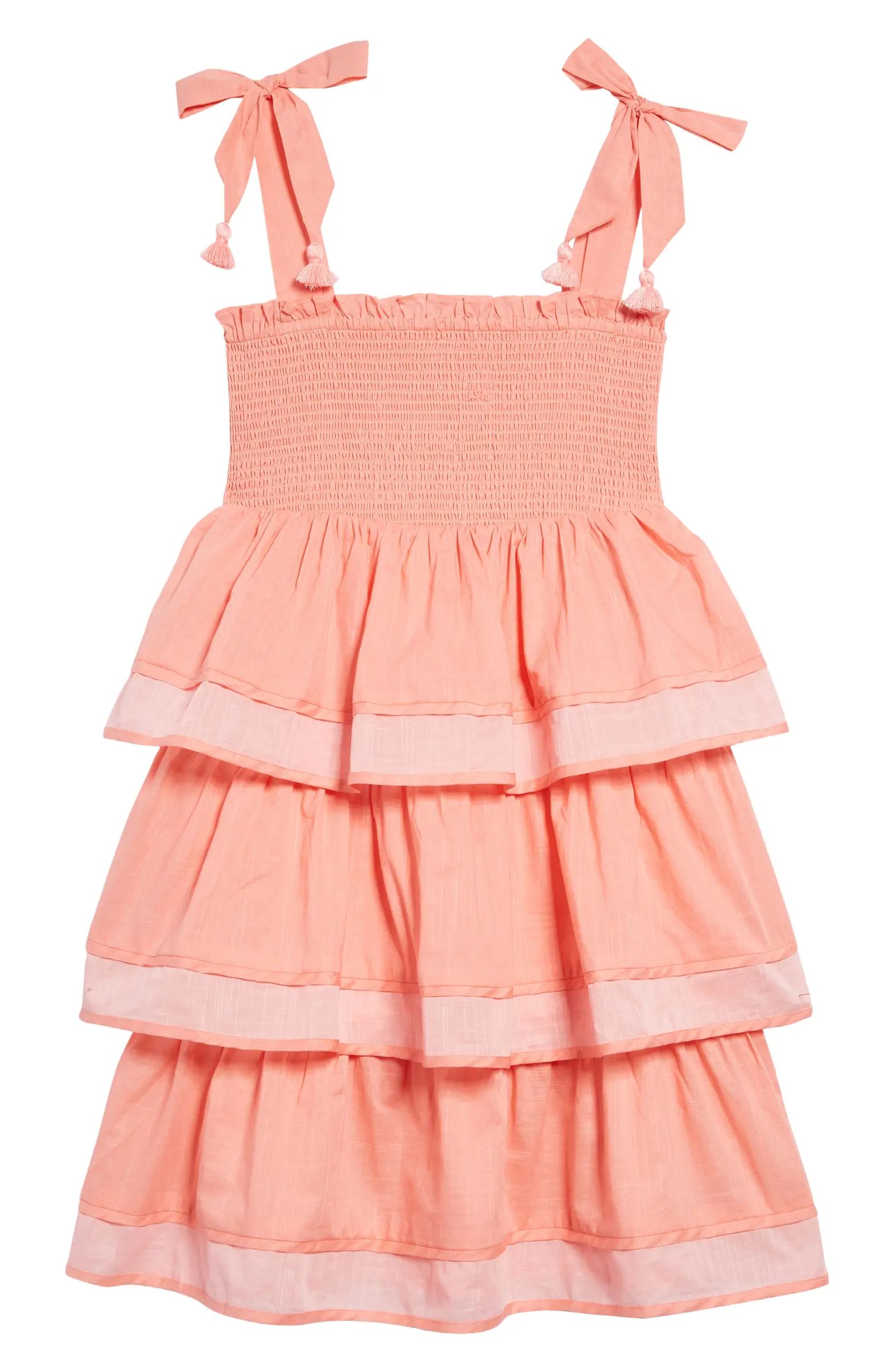 Kids' Tiggy Tie Shoulder Shirred Tiered Cotton Dress | Nordstrom