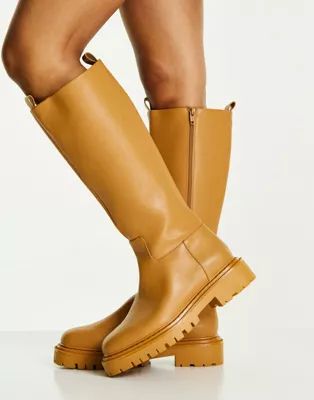 Monki vegan chunky knee high flat boot in brown  | ASOS | ASOS (Global)