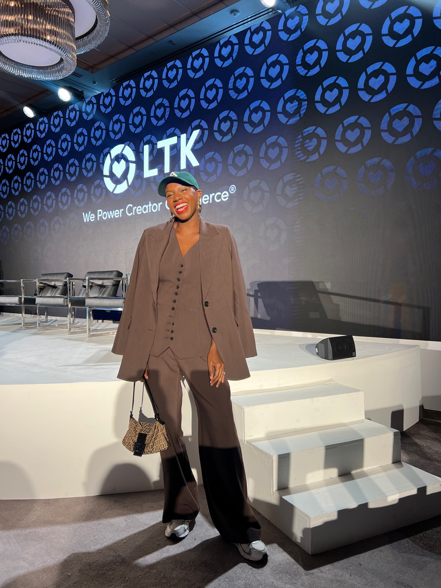 LTK con outfit for day 3! Brown blazer, brown vest, brown pants, new balance sneakers, 408, green Aritzia baseball hat.  Great work wear! 

#LTKCon #LTKWorkwear #LTKShoeCrush