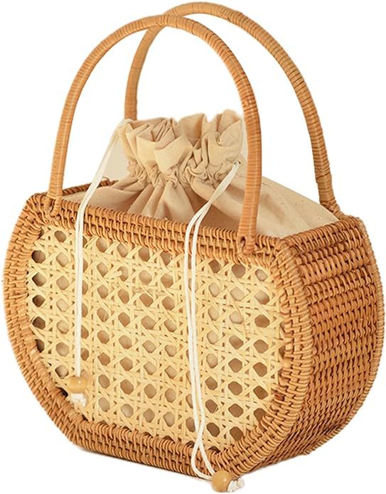 Summer Rattan Hobo Basket Tote Bag for Women Handmade Top Handle Handbags | Amazon (US)