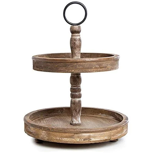 Hallops 2 Tiered Tray Stand - Two Tier Tray Wood Farmhouse, Rustic, Vintage Decor. Table Kitchen ... | Walmart (US)