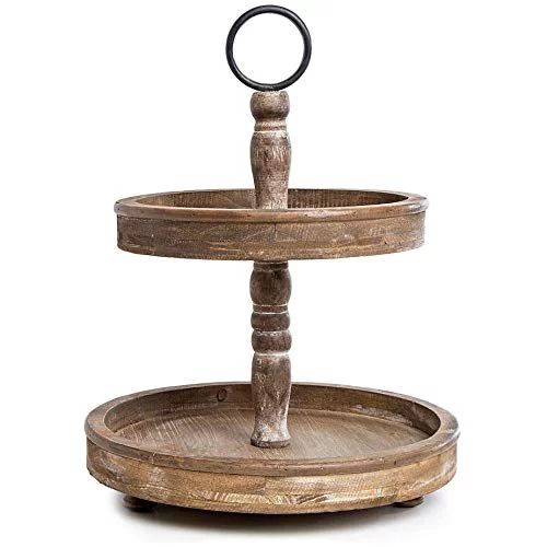 Hallops 2 Tiered Tray Stand - Two Tier Tray Wood Farmhouse, Rustic, Vintage Decor. Table Kitchen ... | Walmart (US)