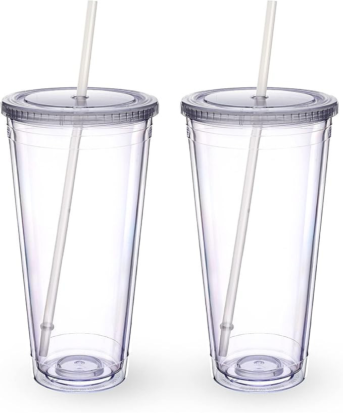 Zukro Clear Acrylic Tumbler with Straw and Lid 32 oz, Double Walled Insulated Reusable Plastic Ic... | Amazon (US)