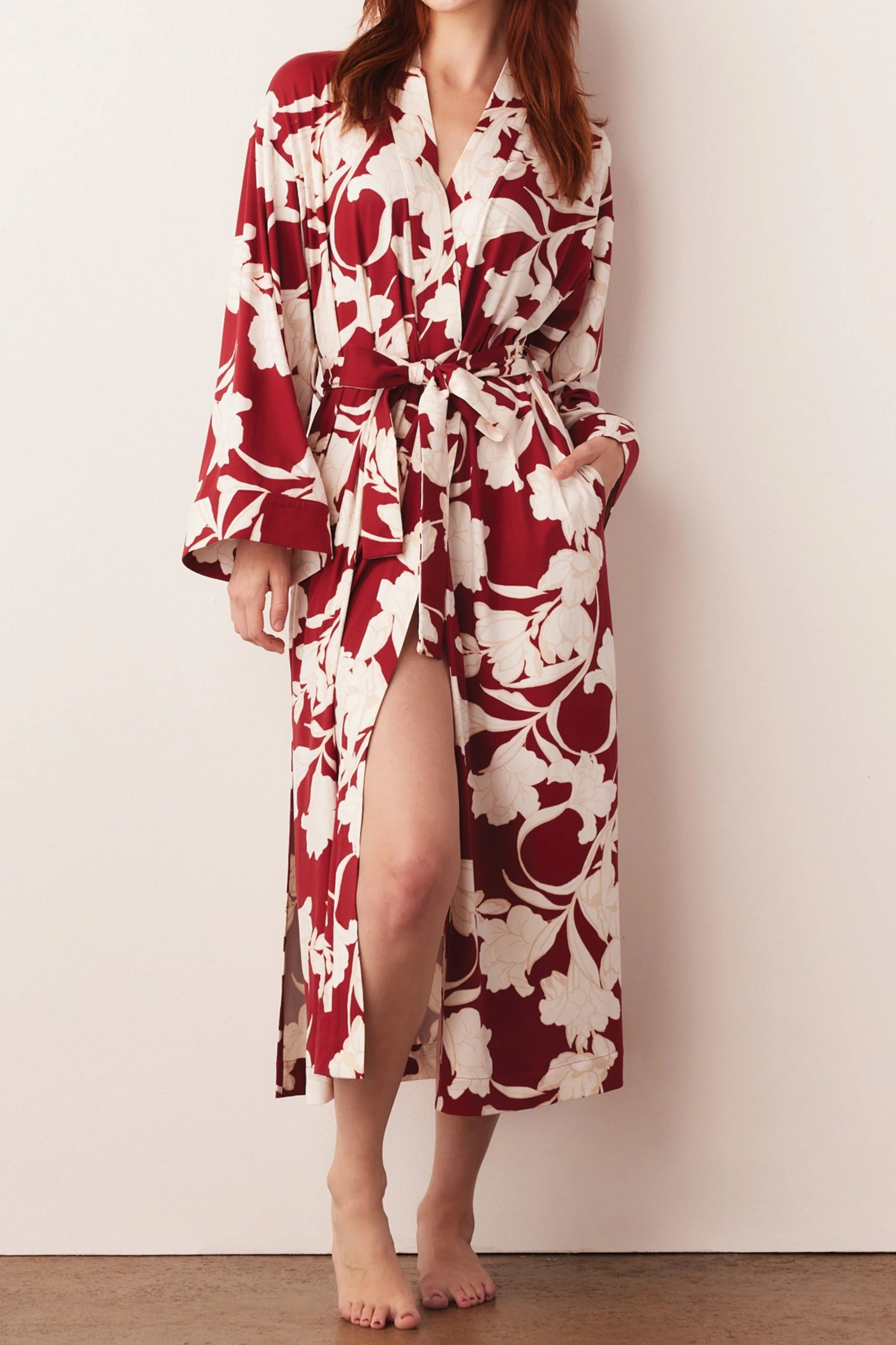 Kaia Cloud Jersey Kimono Robe in Winter Bloom | MASONgrey
