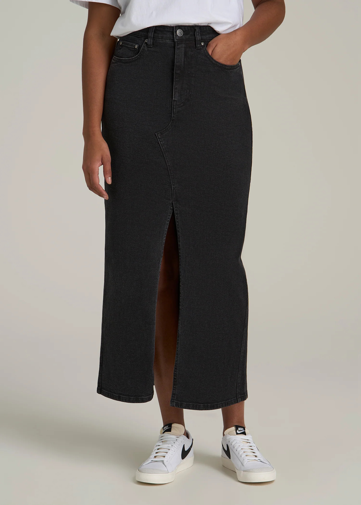 Denim Maxi Skirt for Tall Women in Onyx Black Wash | American Tall
