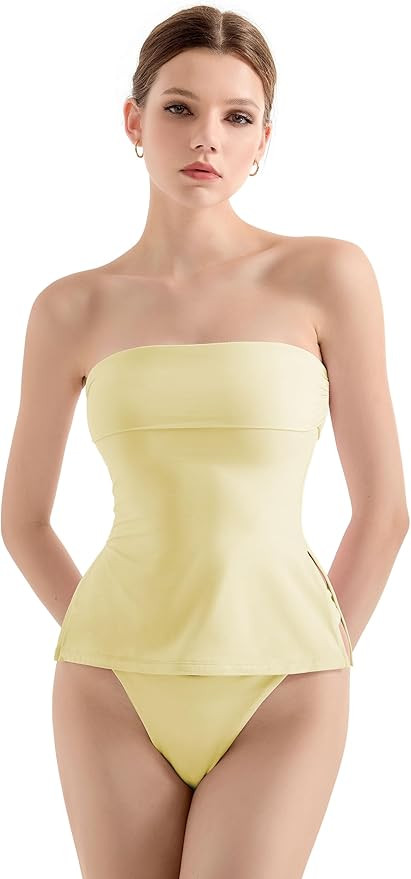 SUUKSESS Women Double Lined Going Out Trendy Tube Tops Side Split Sexy Tank Tops | Amazon (US)