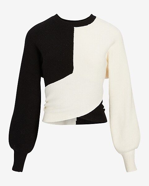 Color Block Wrap Front Balloon Sleeve Sweater | Express