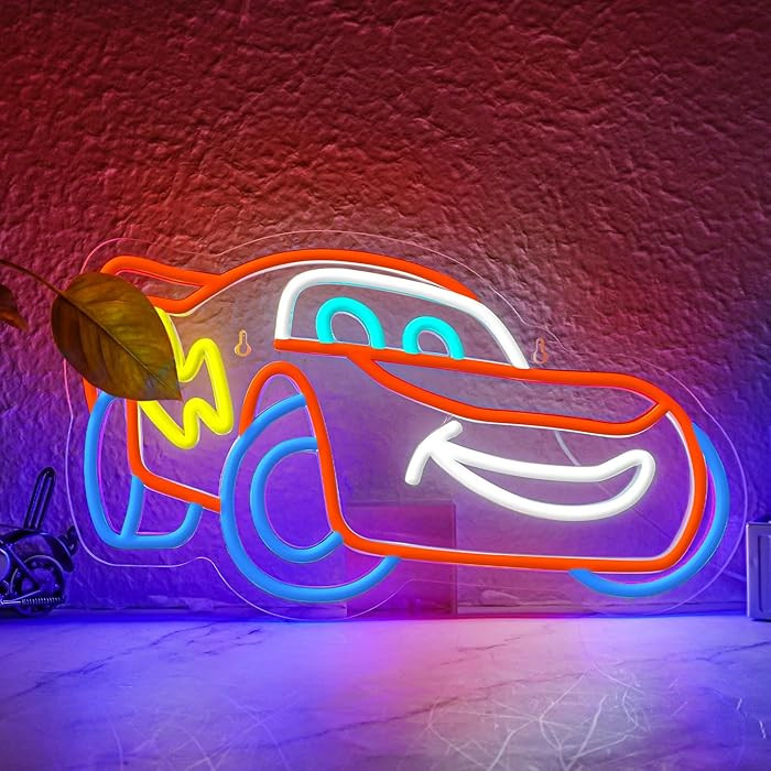 Race Car Neon Sign, Animated Sports Car Neon Light, Acrylic LED Wall Decor for Kids Room, Game Ro... | Amazon (US)