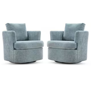 Carino 360° Blue Modern Swivel Barrel Chair Chenille Upholstered Comfy Accent Armchair with Tall... | The Home Depot